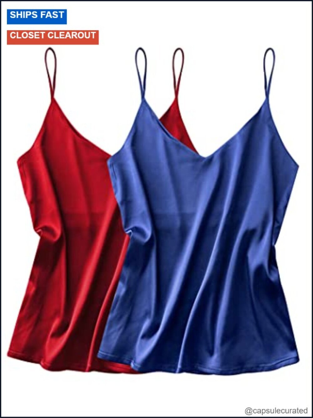 Satin Tank Tops for Women Silk Camisole 2 Pack V Neck Spaghetti Strap Blouse
